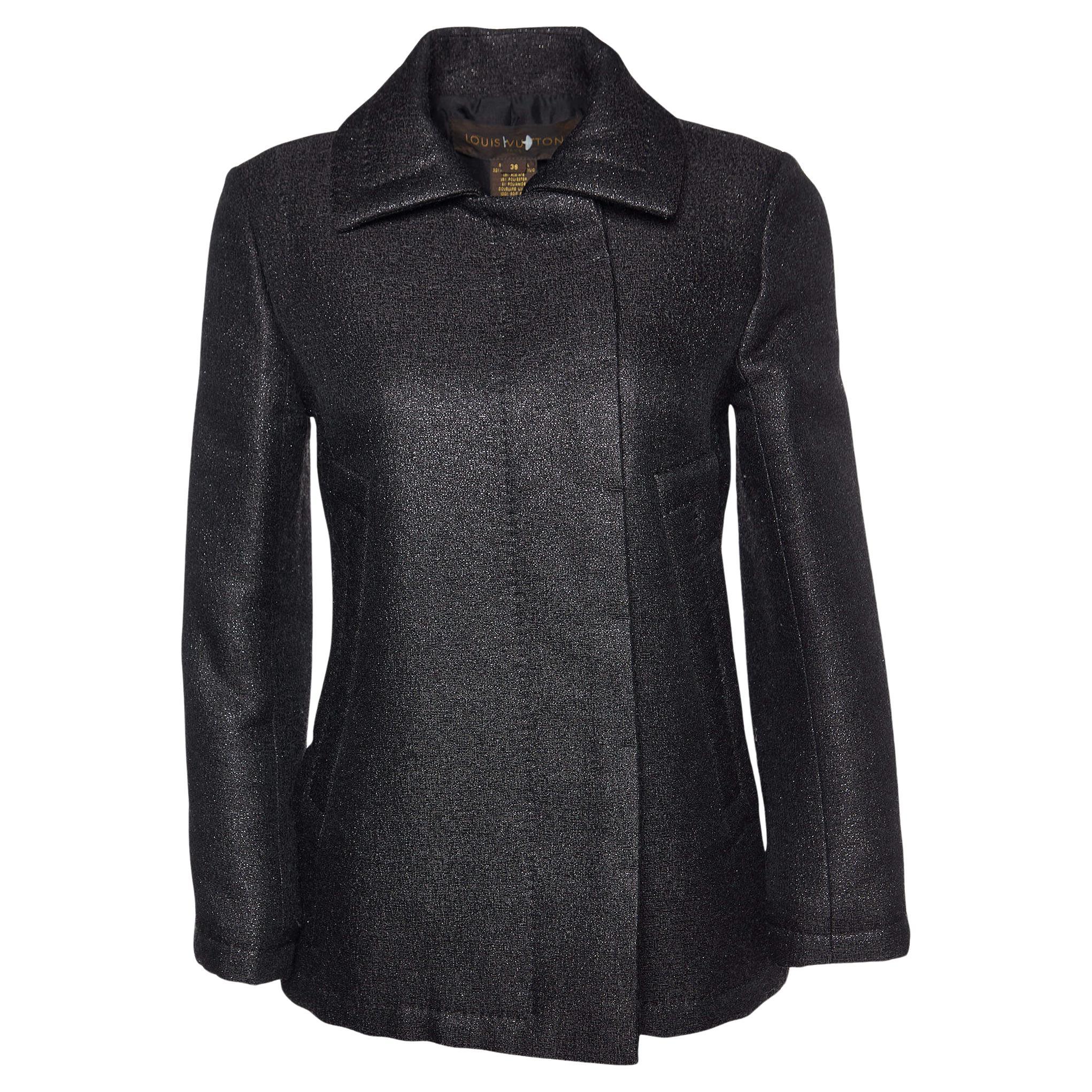 Louis Vuitton Black Lurex Wool Pea Coat M For Sale
