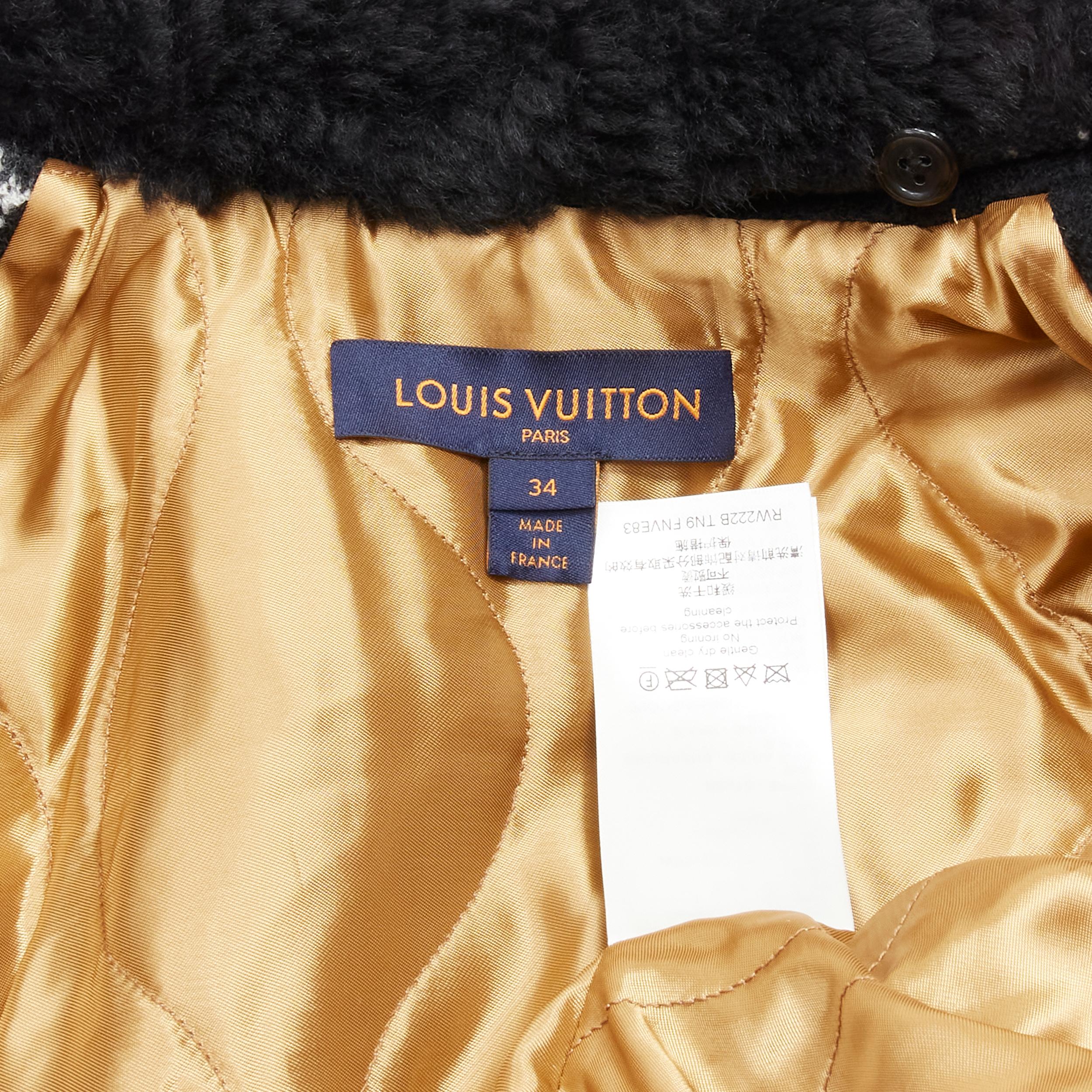 LOUIS VUITTON black LV logo intarsia argyle wool boxy aviator jacket FR34 XS For Sale 4