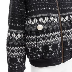 LOUIS VUITTON black LV logo intarsia argyle wool boxy aviator jacket FR34 XS