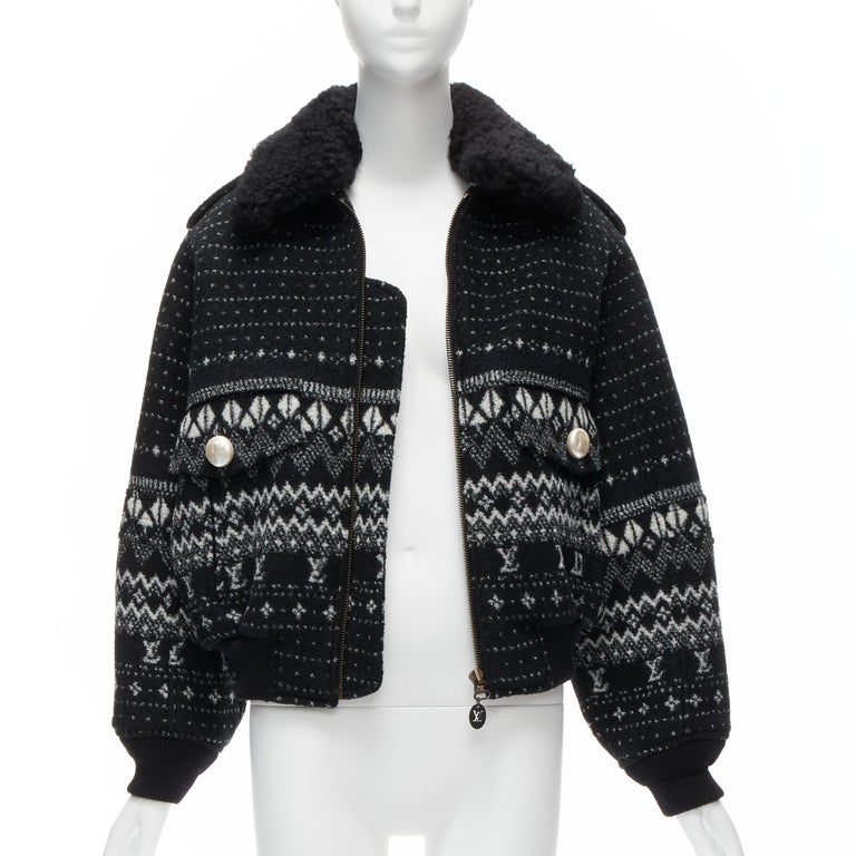 Louis Vuitton Black & Intarsia Fur Knitted Zip Front Cardigan S