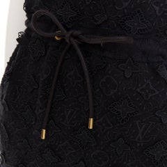 LOUIS VUITTON black LV logo monogram raised lace drawstring short dress XS