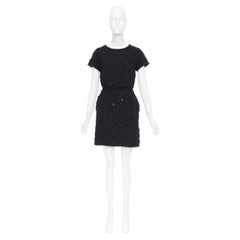 LOUIS VUITTON black LV logo monogram raised lace drawstring short dress XS