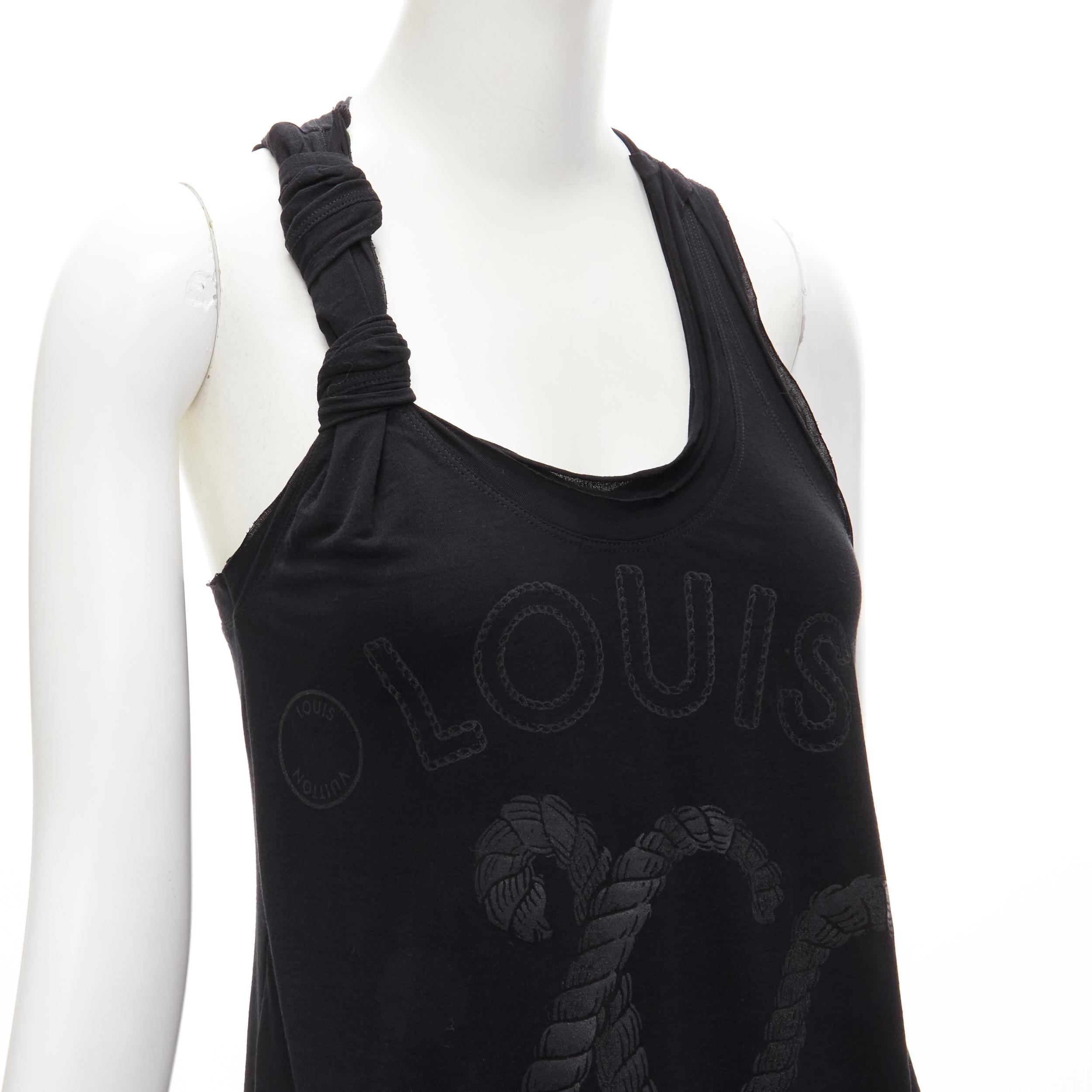 LOUIS VUITTON black LV logo print twist shoulder layered hem tank top S 1