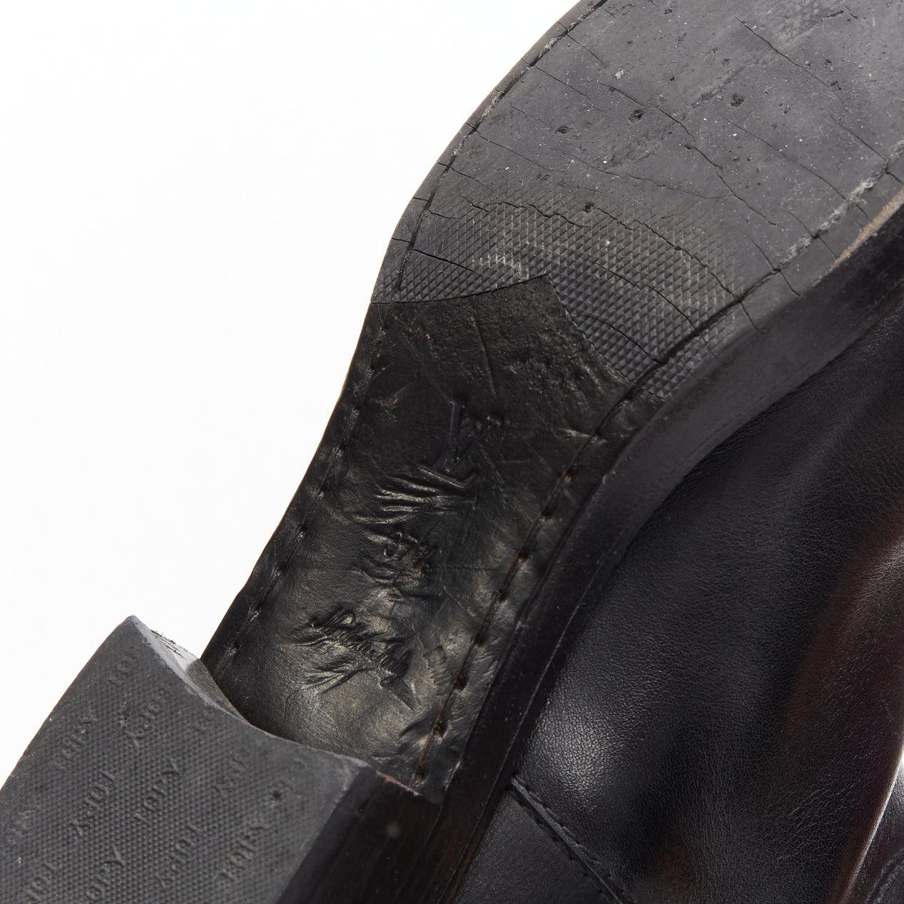 LOUIS VUITTON black LV monogram embossed leather pull on riding boots EU37.5 4