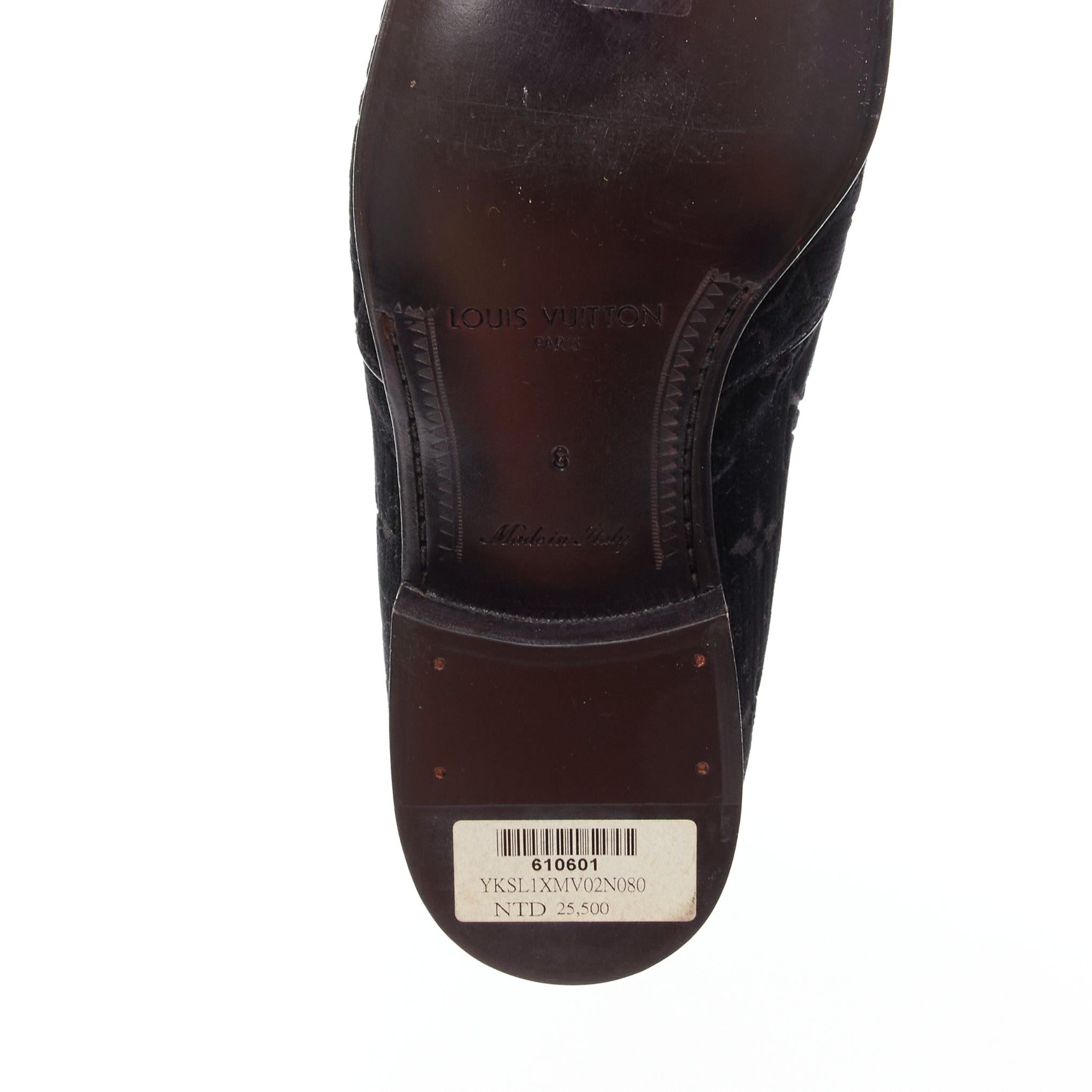 LOUIS VUITTON black LV monogram velvet Le Smoking loafer shoes UK8 EU42 6