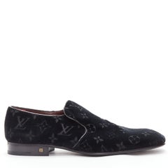 LOUIS VUITTON schwarz LV Monogram Samt Le Smoking loafer Schuhe UK8 EU42