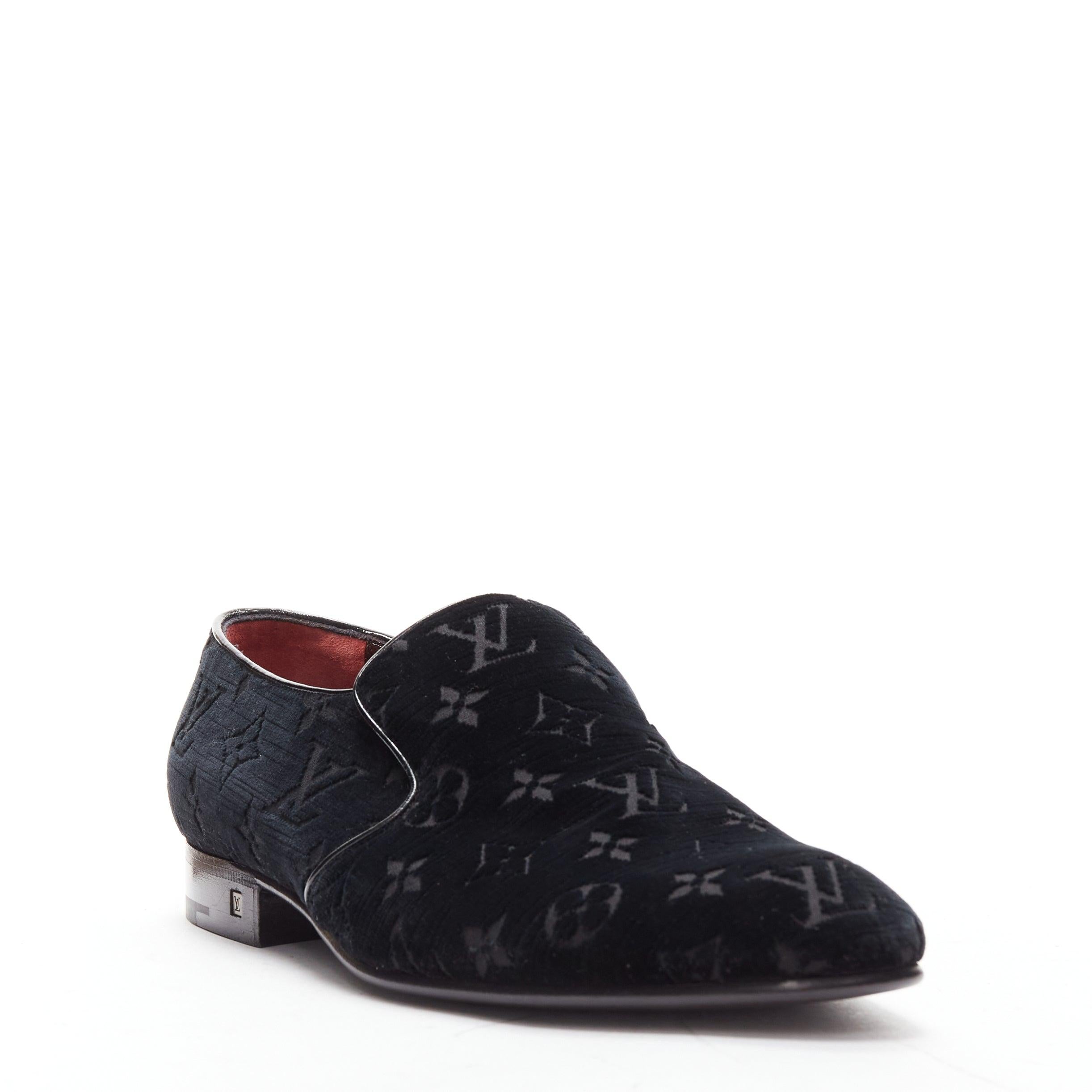 LOUIS VUITTON black LV monogram velvet Le Smoking loafer shoes UK8 EU42 In Fair Condition In Hong Kong, NT