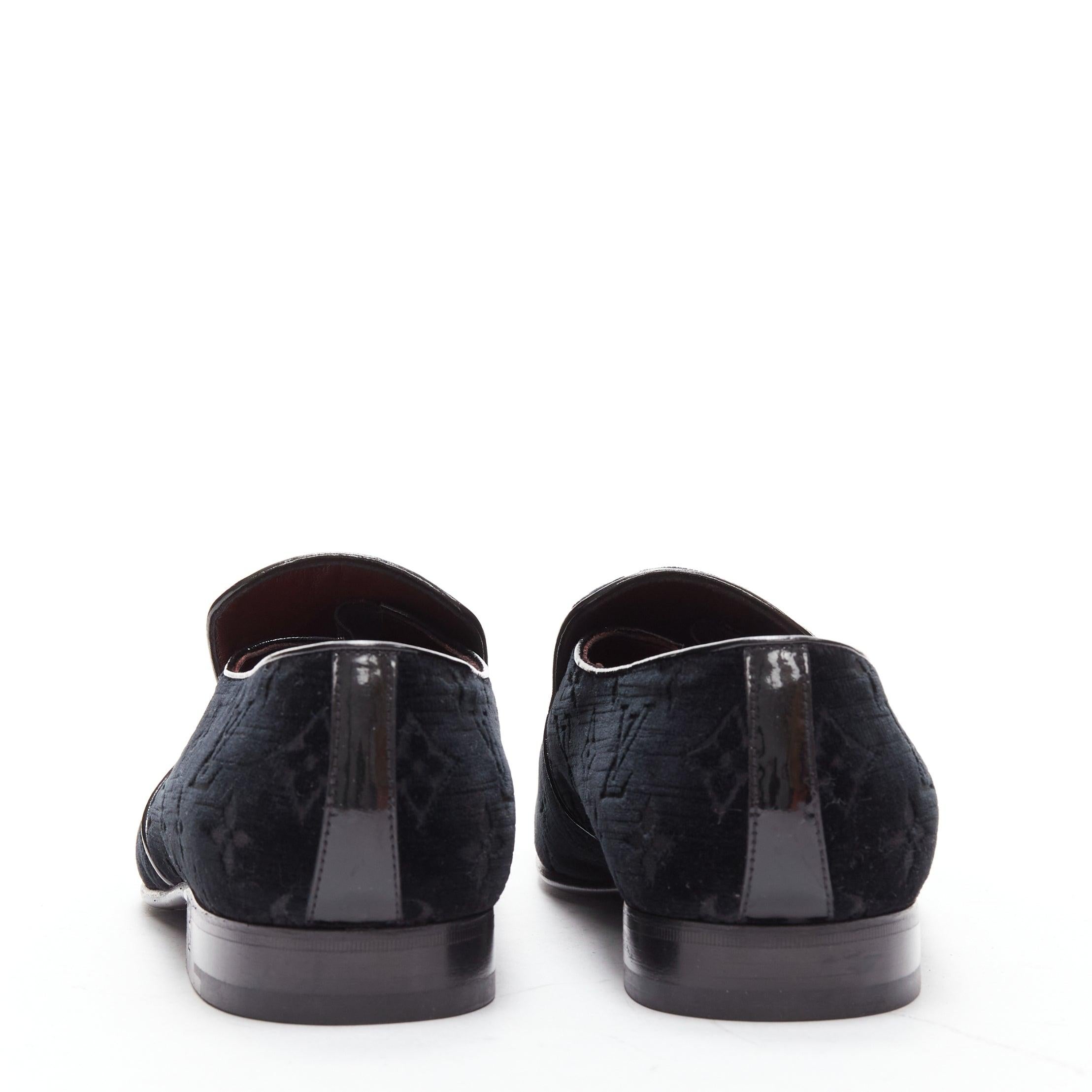 LOUIS VUITTON black LV monogram velvet Le Smoking loafer shoes UK8 EU42 1