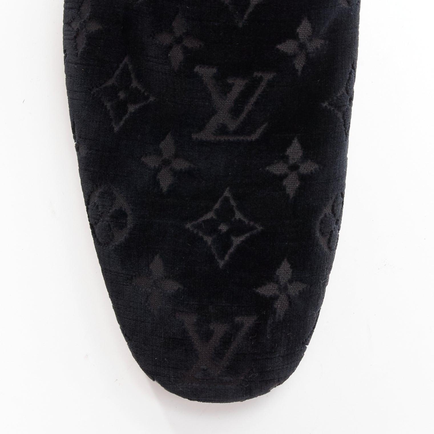LOUIS VUITTON noir LV monogram velours Le Smoking loafer shoes UK8 EU42 2