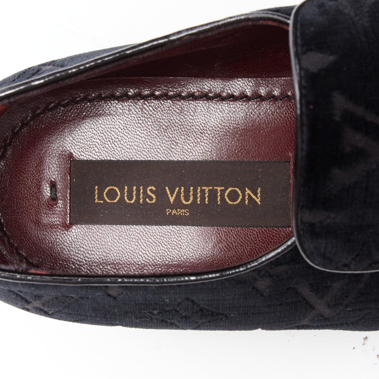 LOUIS VUITTON black LV monogram velvet Le Smoking loafer shoes UK8 EU42 5
