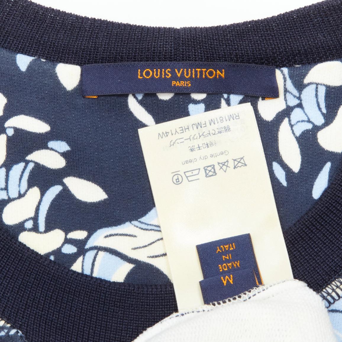 LOUIS VUITTON black LV towel logo blue tropical leaf print cotton sweatshirt M For Sale 1