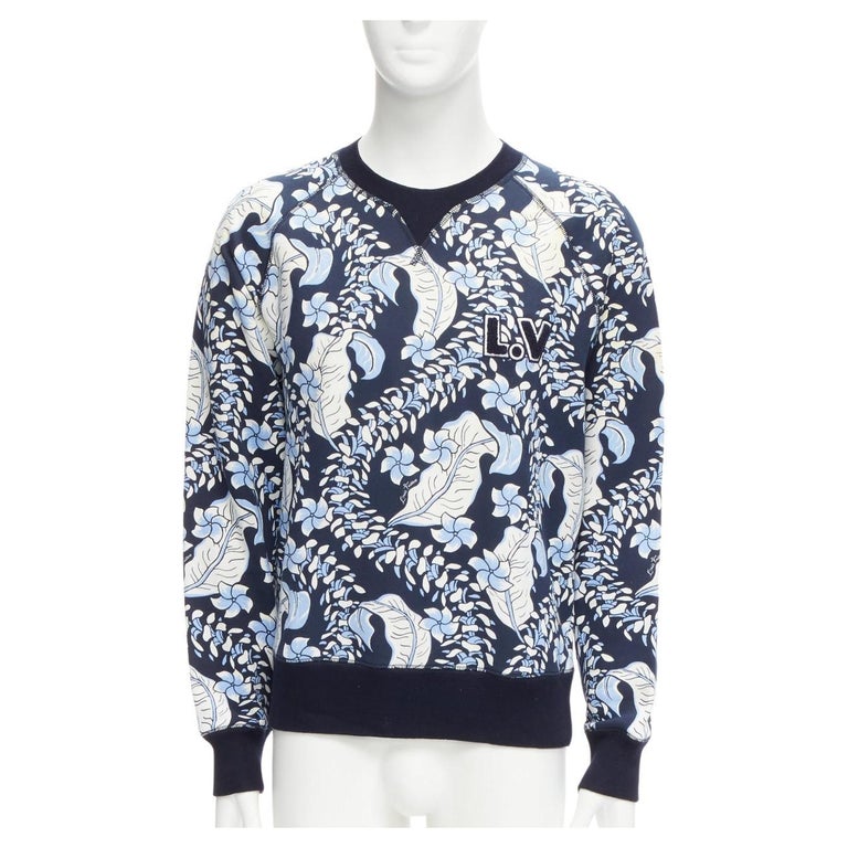 Louis Vuitton Black LV Towel Logo Blue Tropical Leaf Print Cotton Sweatshirt M