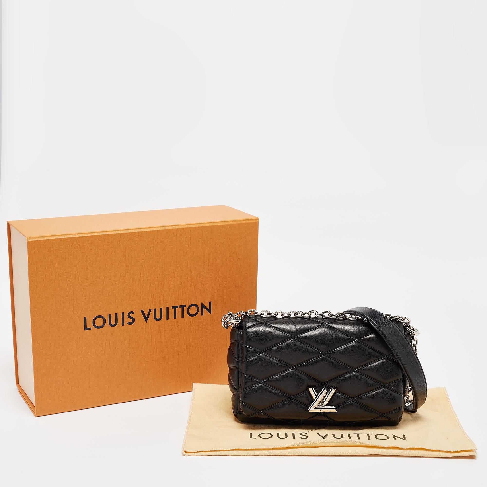 Louis Vuitton Black Malletage Leather GO-14 PM Bag For Sale 11