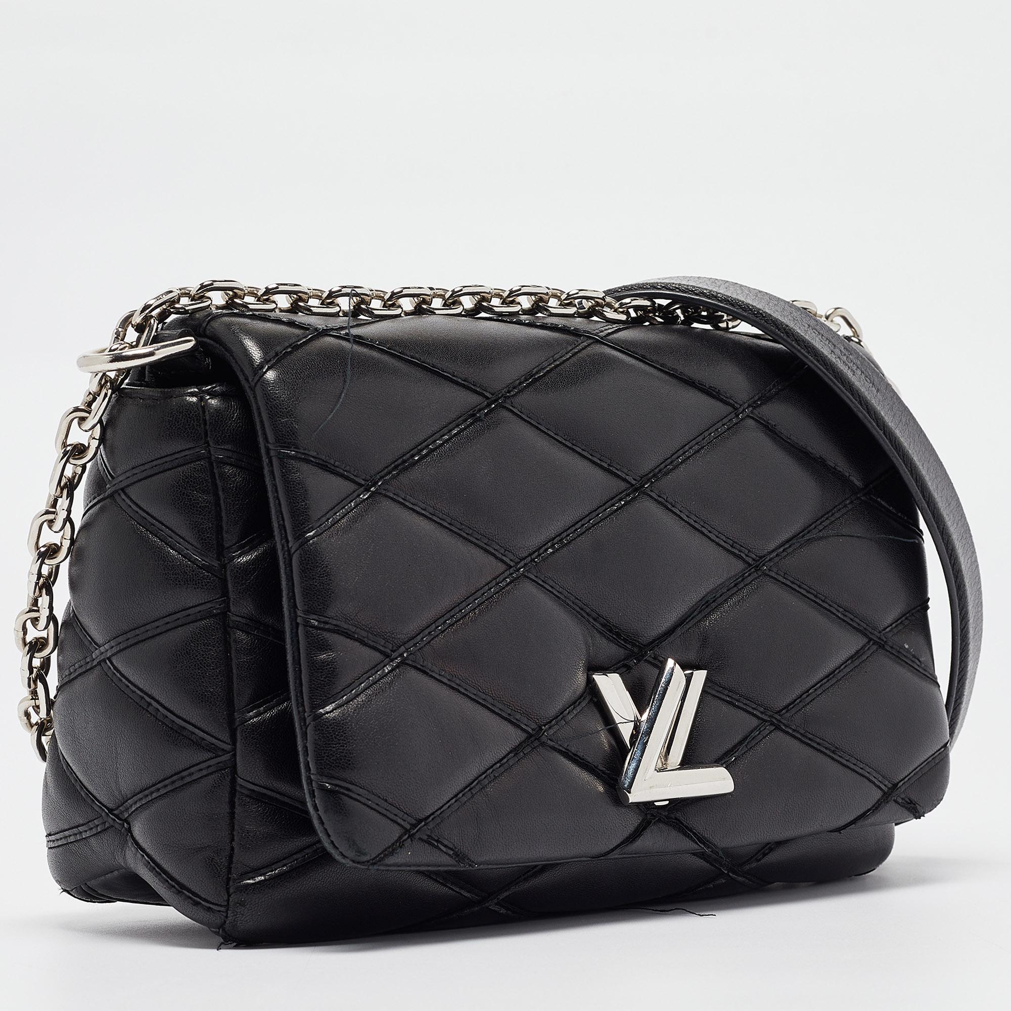 Louis Vuitton Black Malletage Leather GO-14 PM Bag In Good Condition For Sale In Dubai, Al Qouz 2