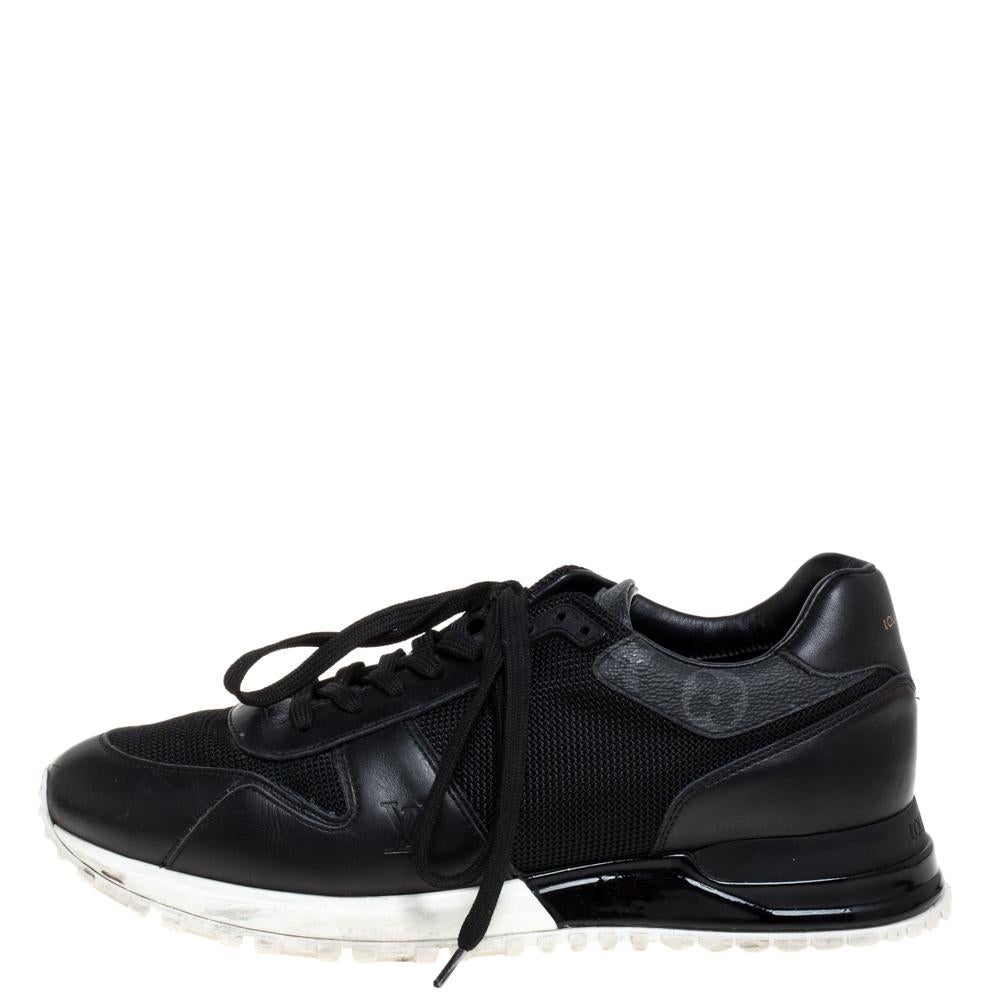 Made to provide comfort, these Run Away sneakers by Louis Vuitton are trendy and stylish. They've been crafted from leather, monogram coated canvas, mesh and designed with lace-up vamps, perforated details, and the label on the counters. Wear them
