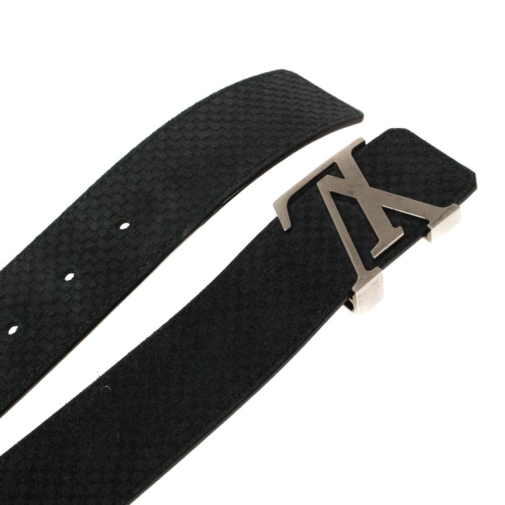 Louis Vuitton Black Mini Damier Suede Initiales Belt 90CM In Fair Condition In Dubai, Al Qouz 2