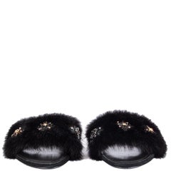 LOUIS VUITTON noir MINK EMBELLISHED Sandales à glissière Chaussures 39