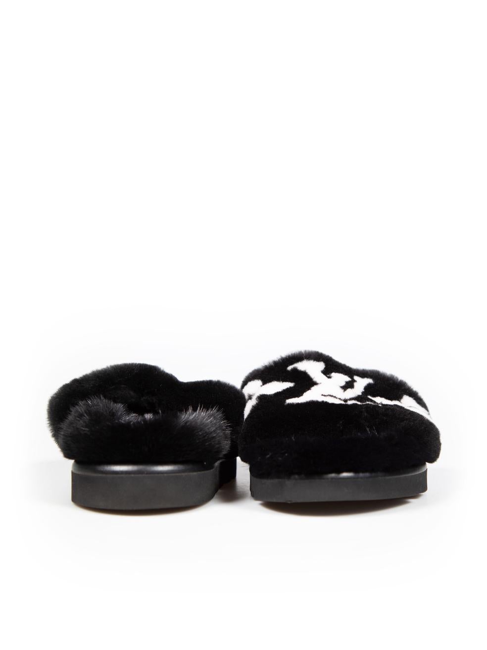 Louis Vuitton Black Mink Fur Pool Pillow Slides Size IT 38 In Excellent Condition In London, GB