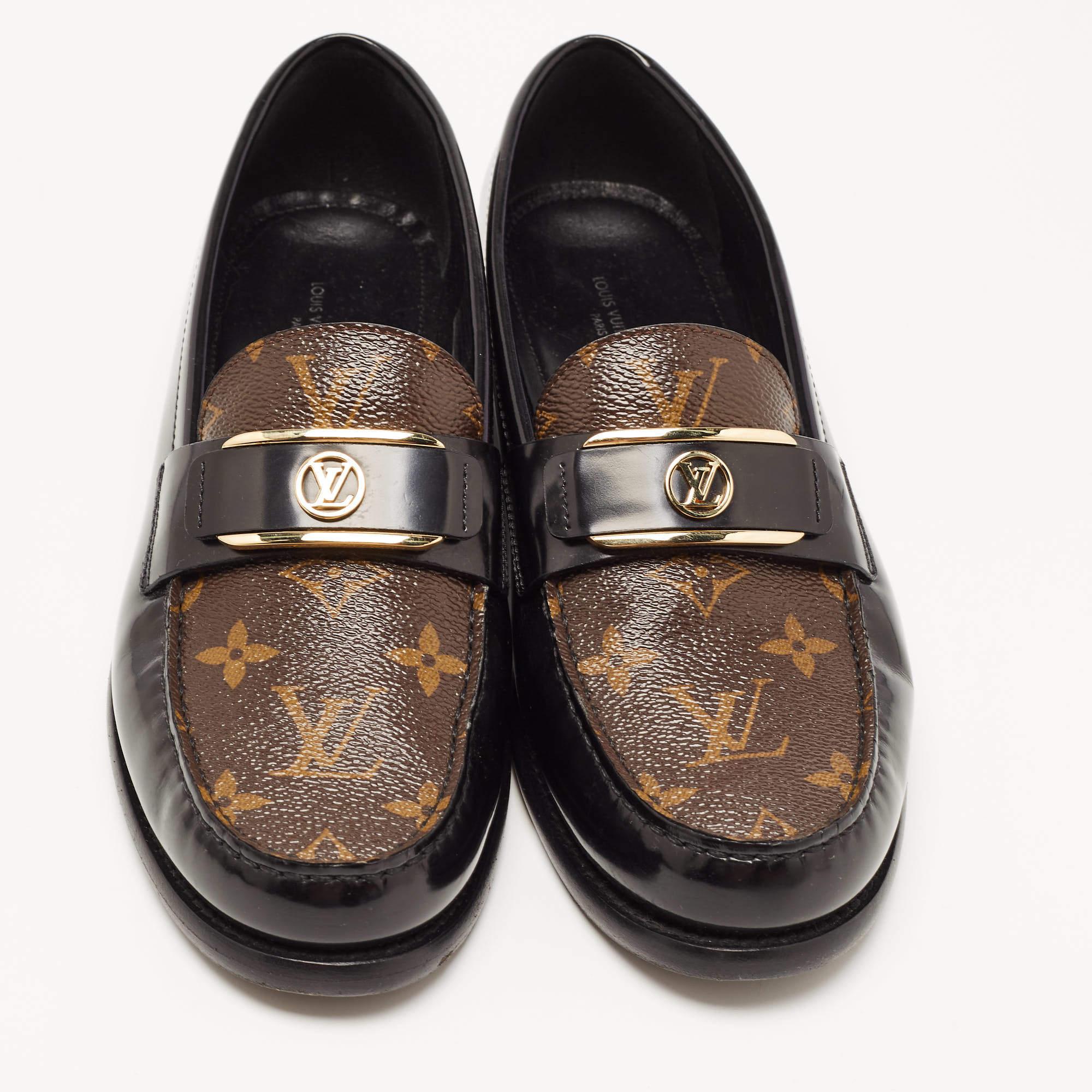 Women's Louis Vuitton Black Monogram Canvas and Leather Academy Loafers Size 39