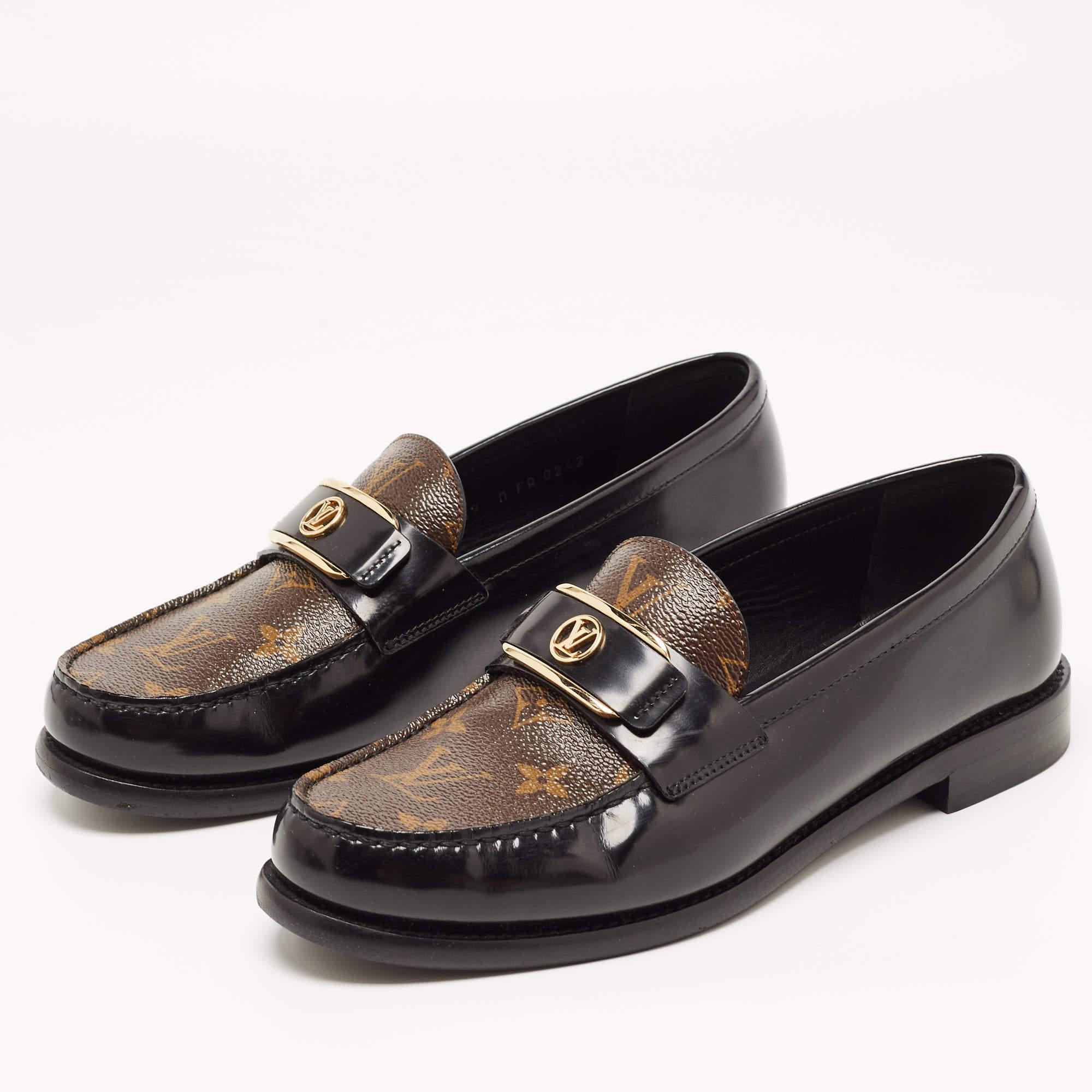 Louis Vuitton Black Monogram Canvas and Leather Academy Loafers Size 39 1