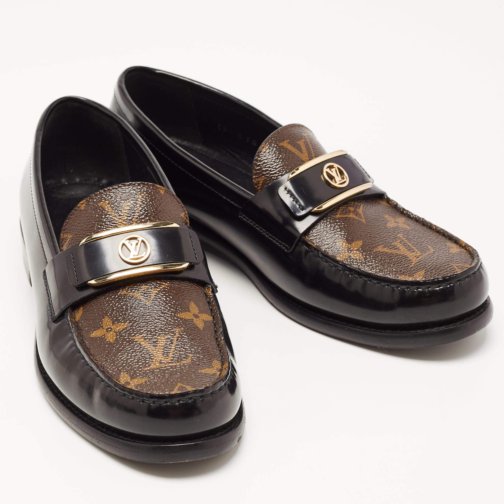 Louis Vuitton Black Monogram Canvas and Leather Academy Loafers Size 39 2