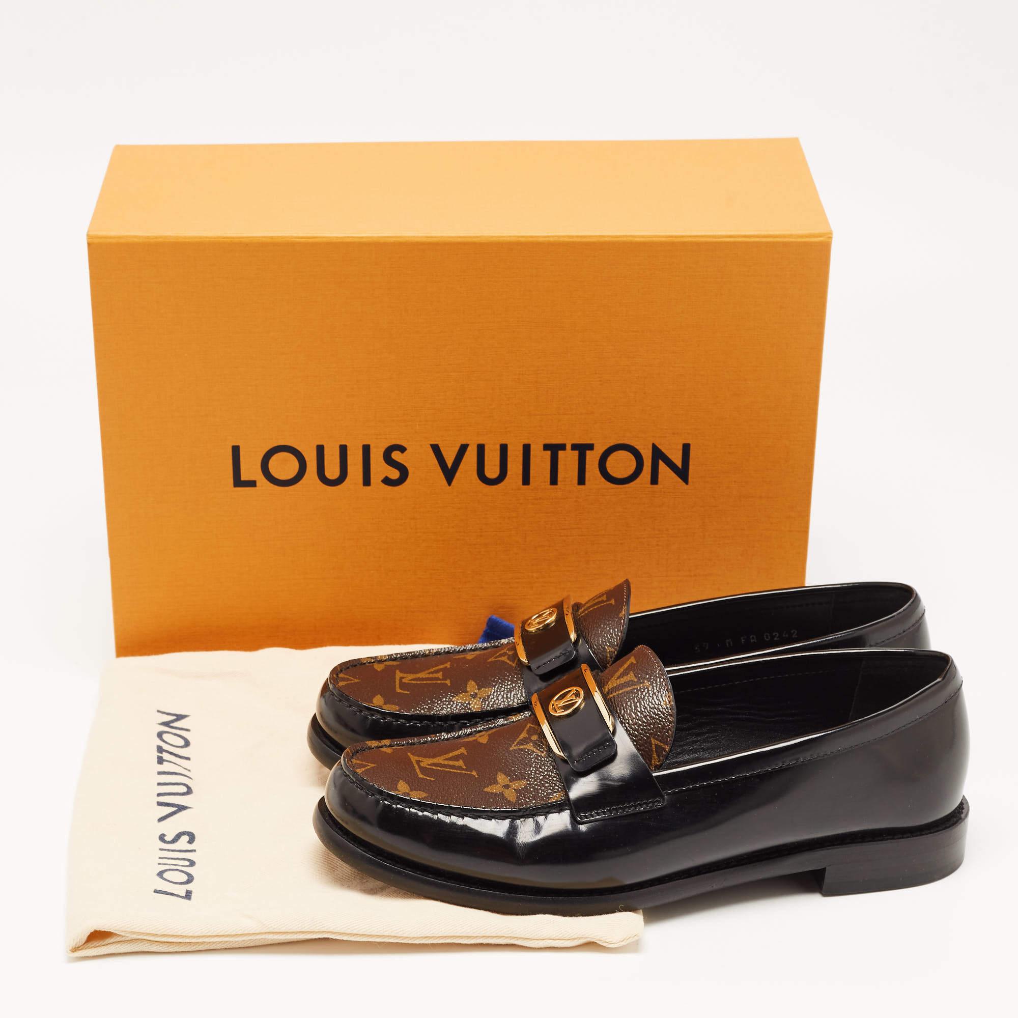 Louis Vuitton Black Monogram Canvas and Leather Academy Loafers Size 39 5