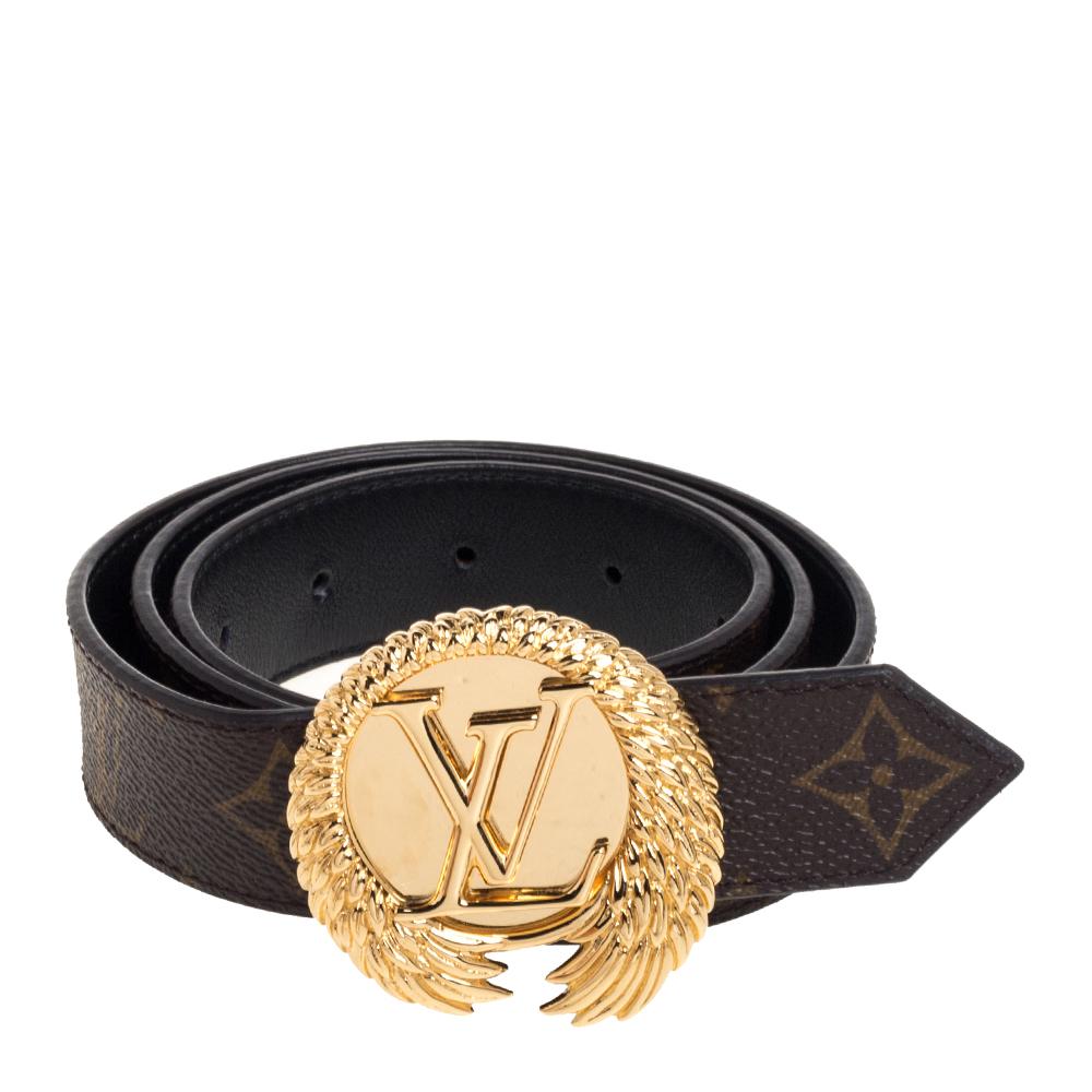 Crafted from the brand's signature monogram canvas & leather, this elegant waist belt is a must have accessory for women. The gold-tone buckle with the LV logo and the stylish motif of angel wings is truly inspired. It has been crafted beautifully