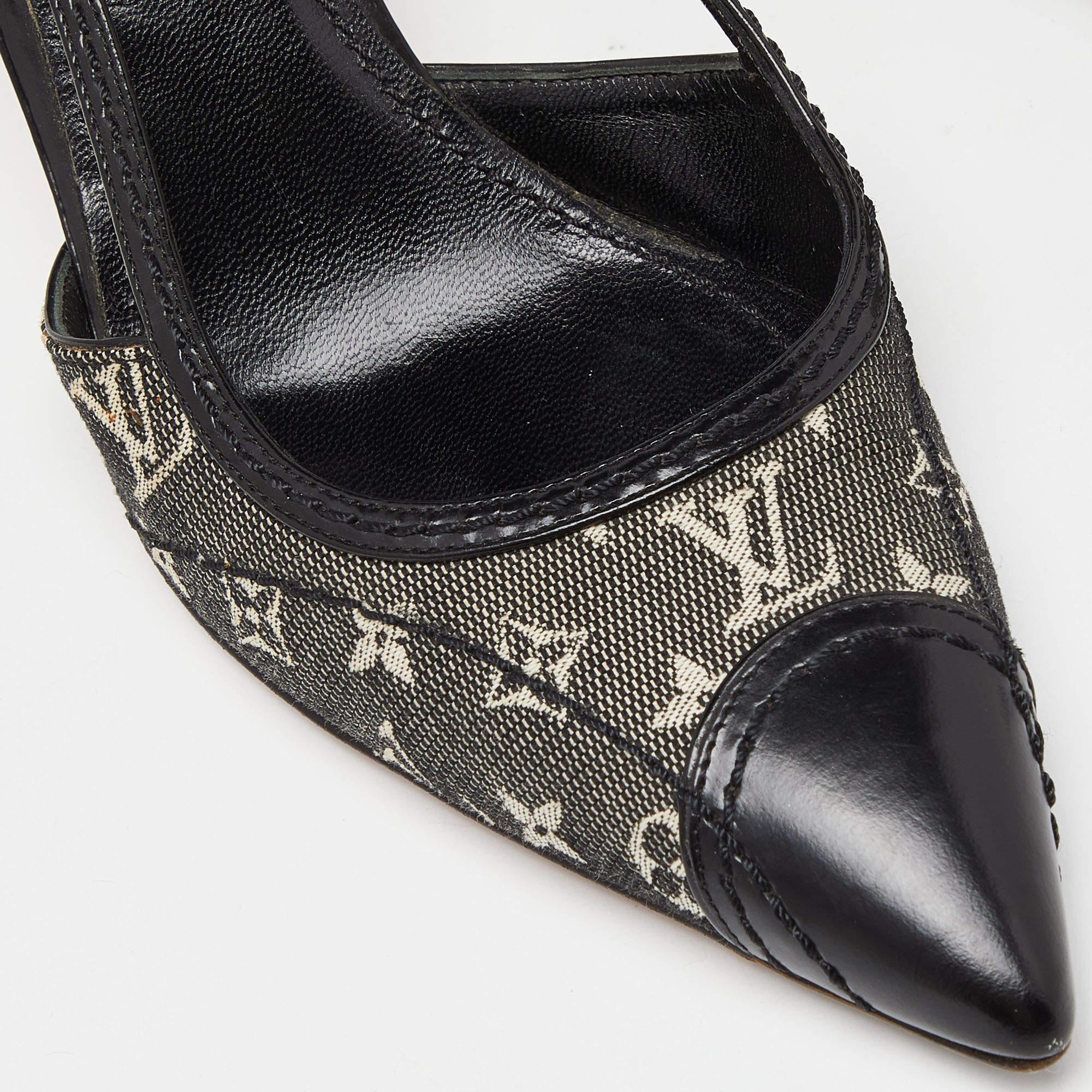 Women's Louis Vuitton Black Monogram Canvas and Leather Cap Toe Pumps Size 37.5 For Sale