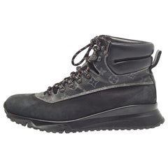 Louis Vuitton Black Monogram Canvas and Leather High Top Sneakers Size 45