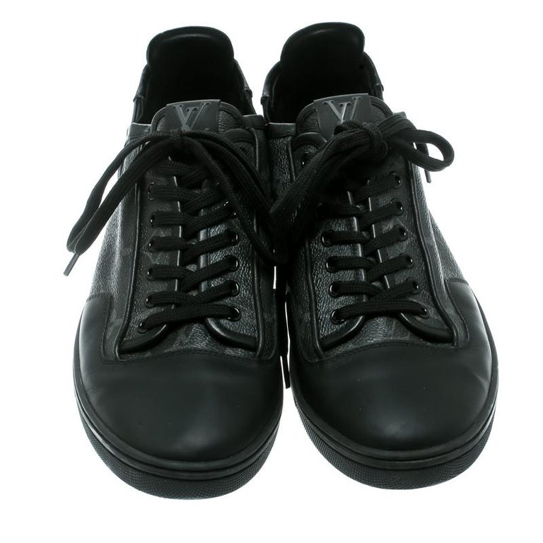 Louis Vuitton Black Monogram Canvas and Leather Lace Up Sneakers Size ...