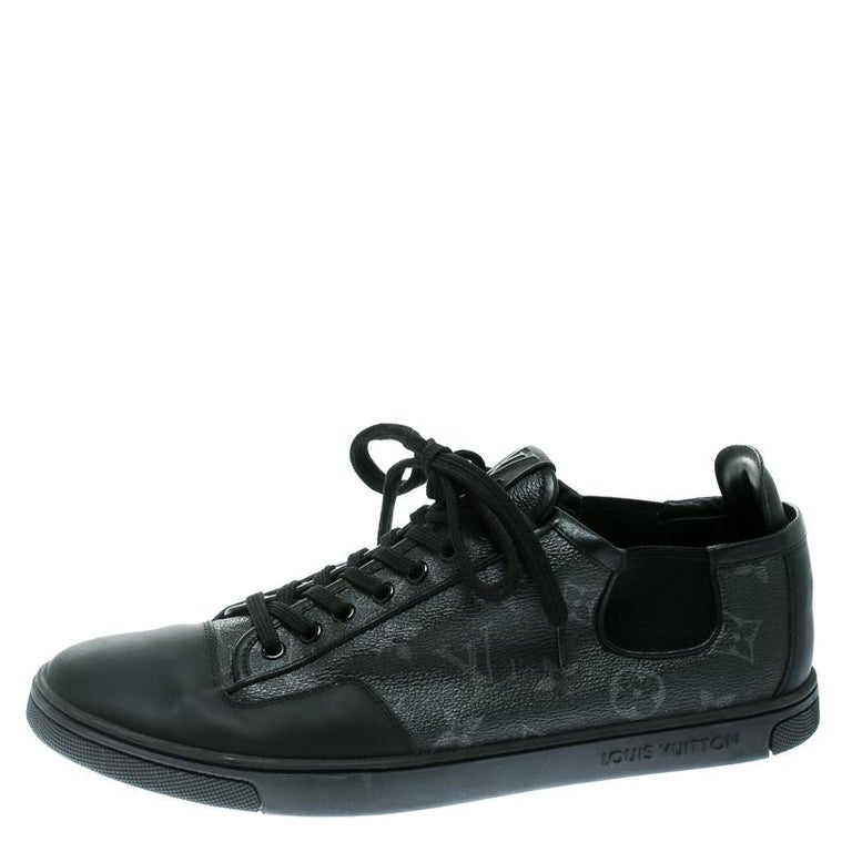 Louis Vuitton Black Monogram Canvas and Leather Lace Up Sneakers Size