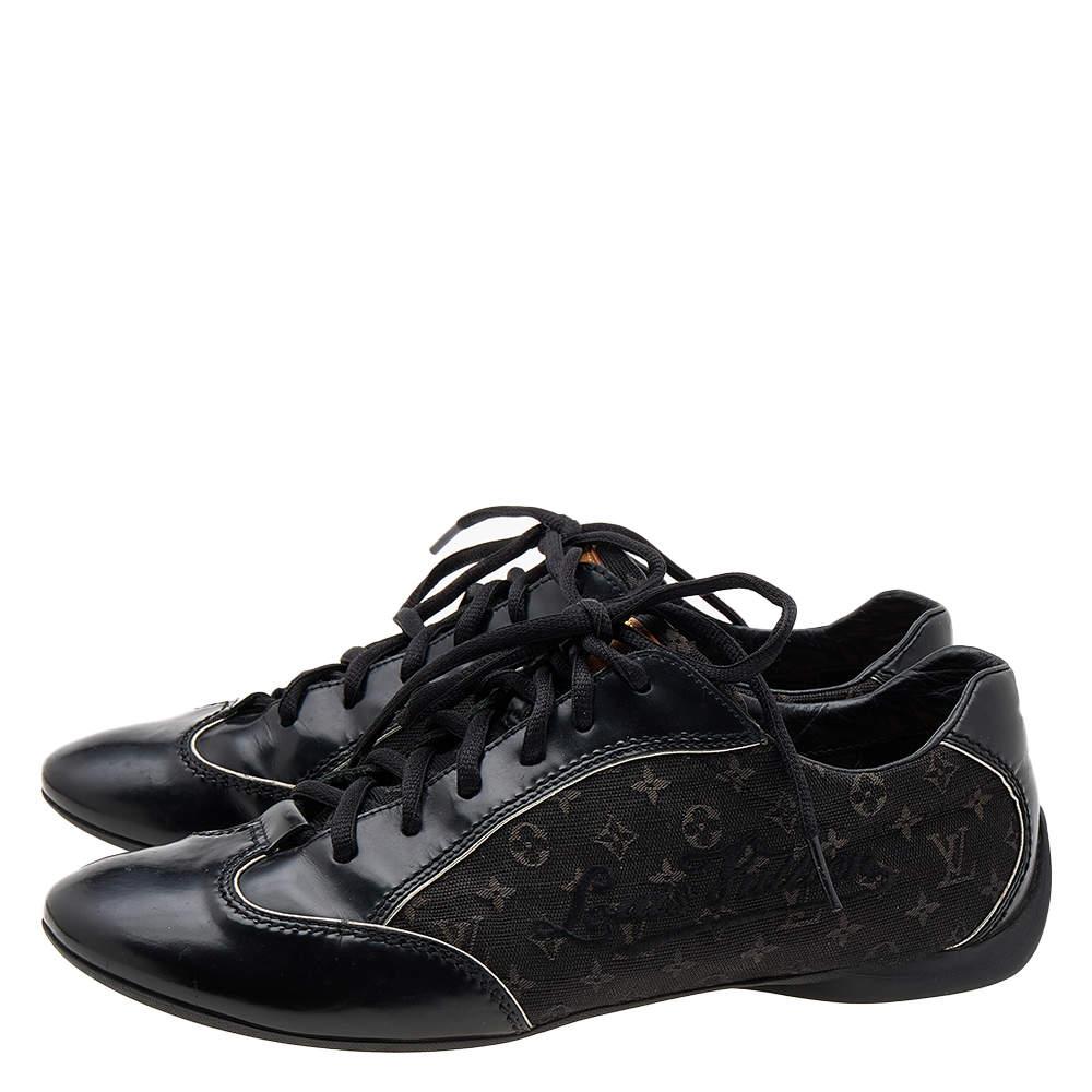 Women's Louis Vuitton Black Monogram Canvas and Leather Low Top Sneakers Size 39