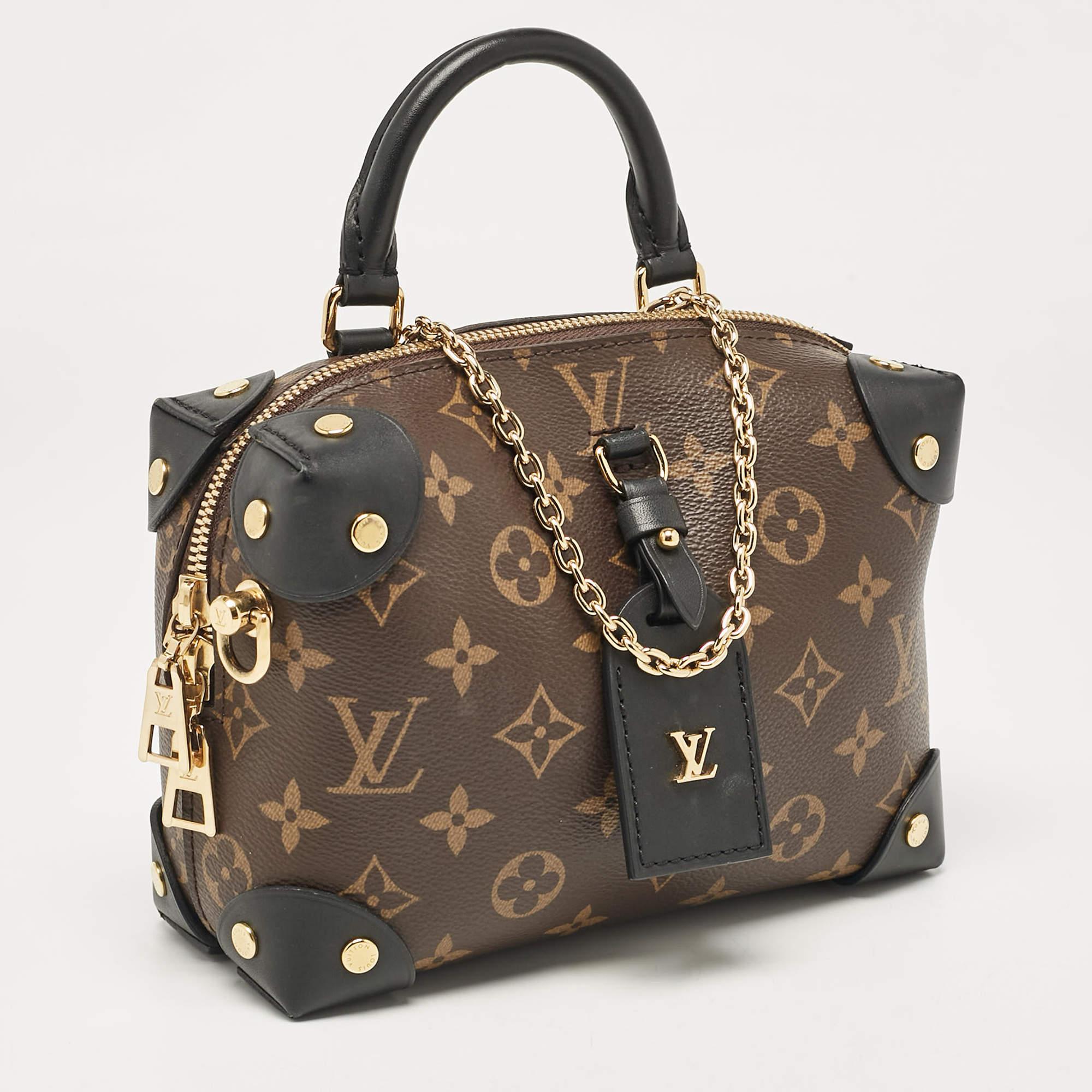 Louis Vuitton Black Monogram Canvas and Leather Petite Malle Souple Bag In Good Condition For Sale In Dubai, Al Qouz 2