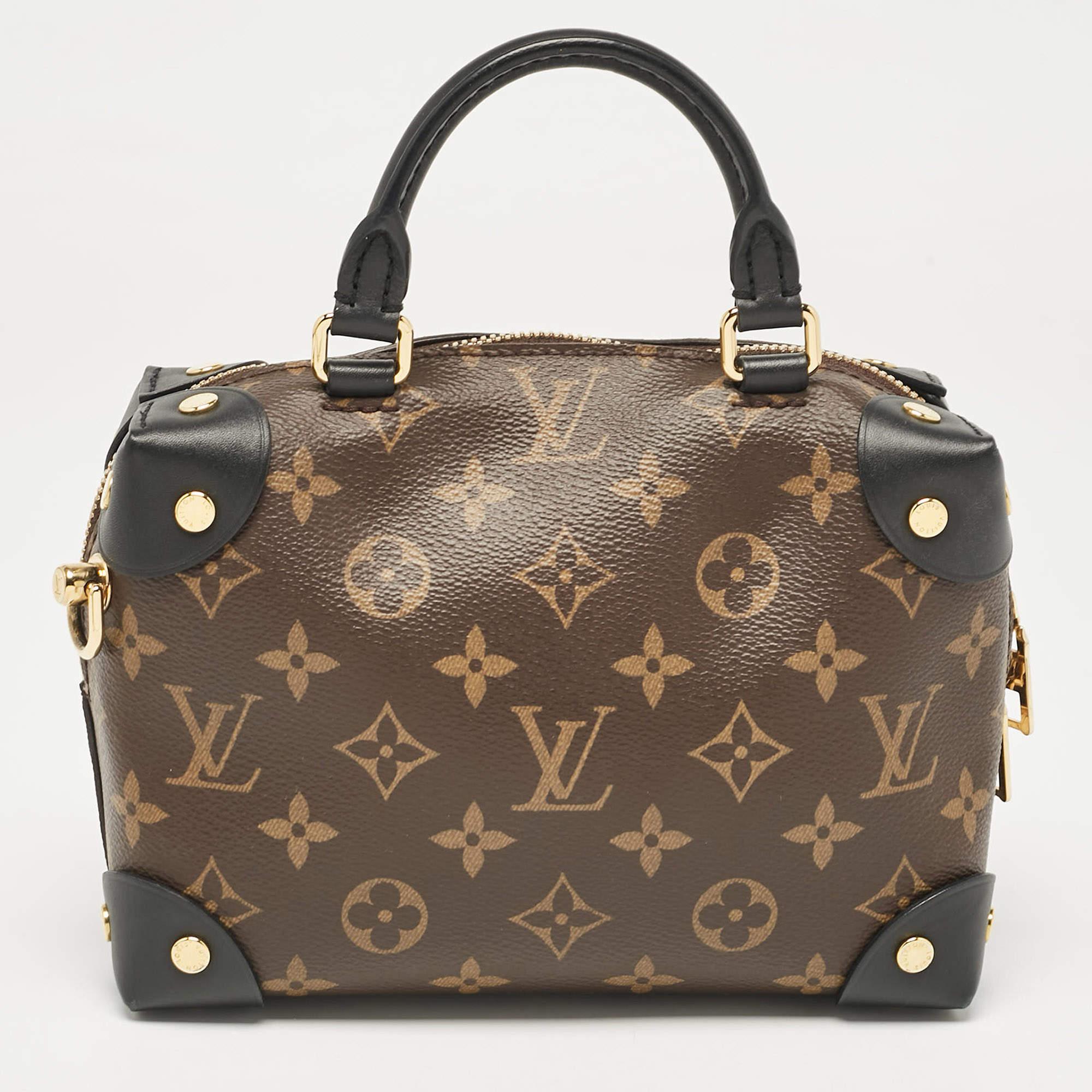 Women's Louis Vuitton Black Monogram Canvas and Leather Petite Malle Souple Bag For Sale