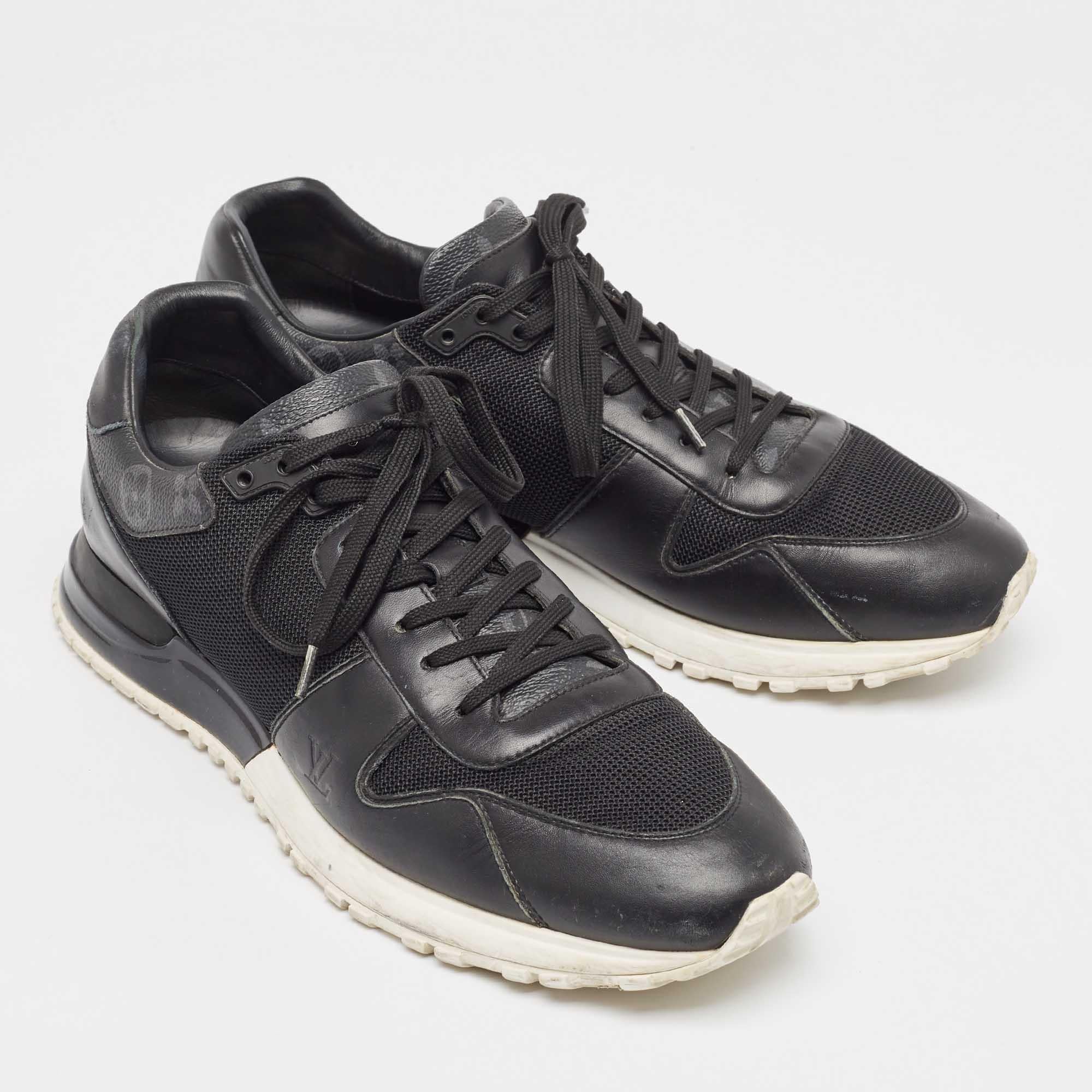 Men's Louis Vuitton Black Monogram Canvas and Leather Run Away Sneakers Size 43.5