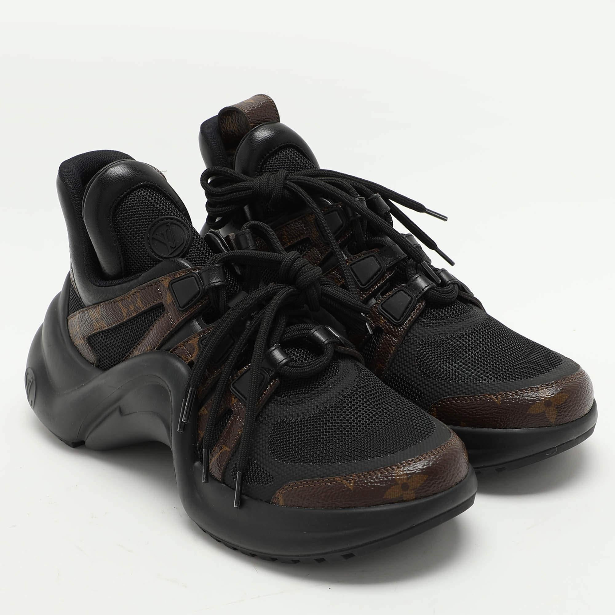Women's Louis Vuitton Black Monogram Canvas and Mesh Archlight Low Top Sneakers Size 38