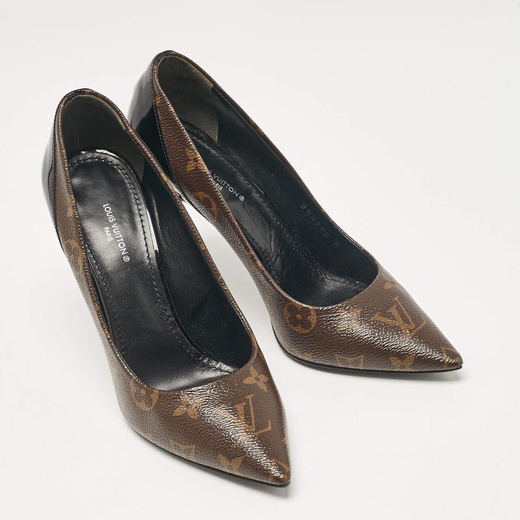 Women's Louis Vuitton Black Monogram Canvas and Patent Leather Chérie Pumps Size 37.5