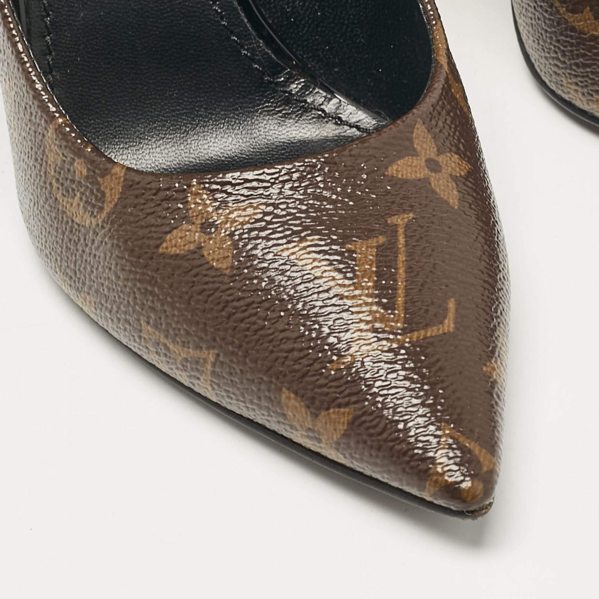 Louis Vuitton Black Monogram Canvas and Patent Leather Chérie Pumps Size 37.5 4