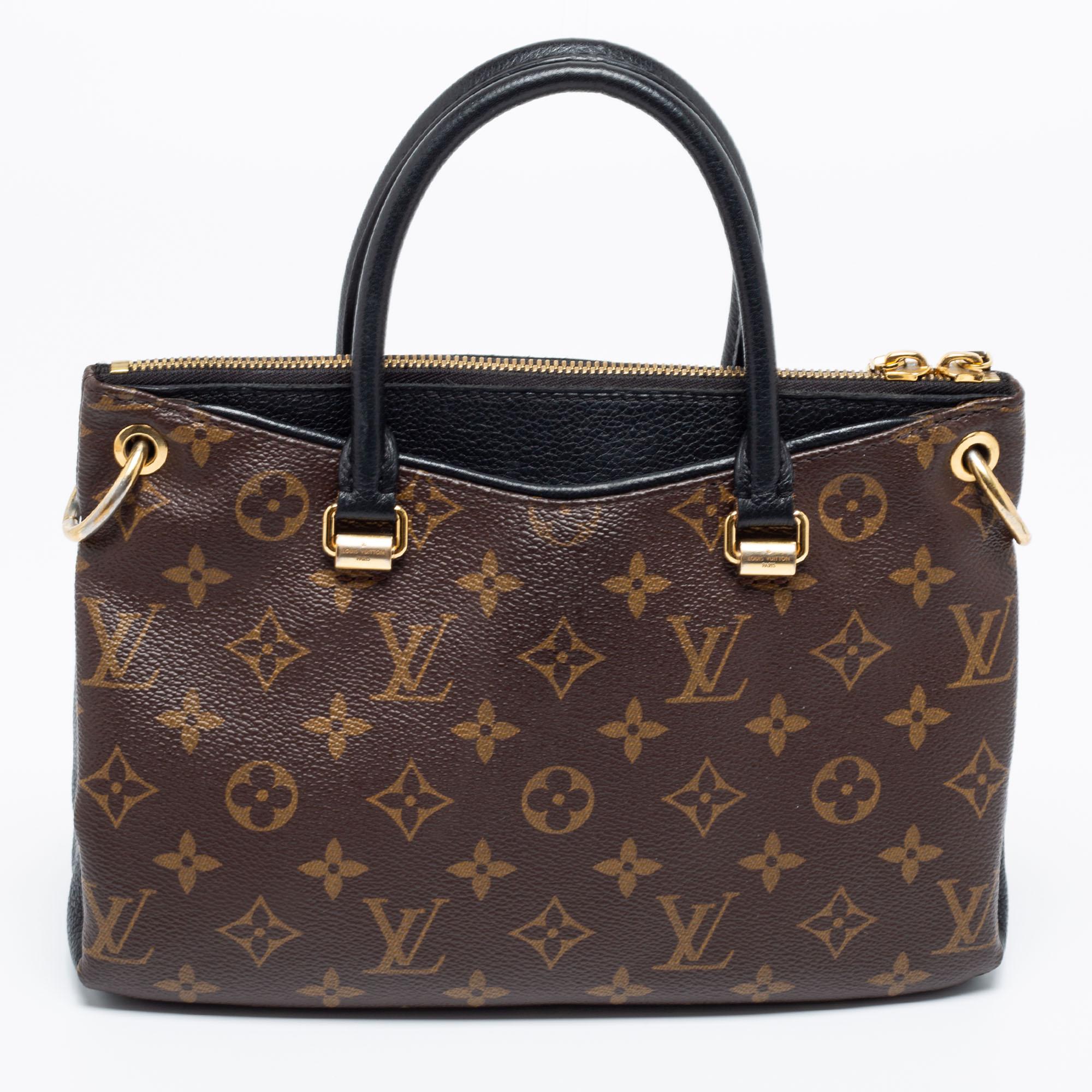 An elegant bag with timeless appeal, the Pallas combines the House’s iconic Monogram canvas with leather trims. The brown leather forms a V shape at the bag's front for a strong yet subtle signature. Ideally sized to hold essentials, it can be