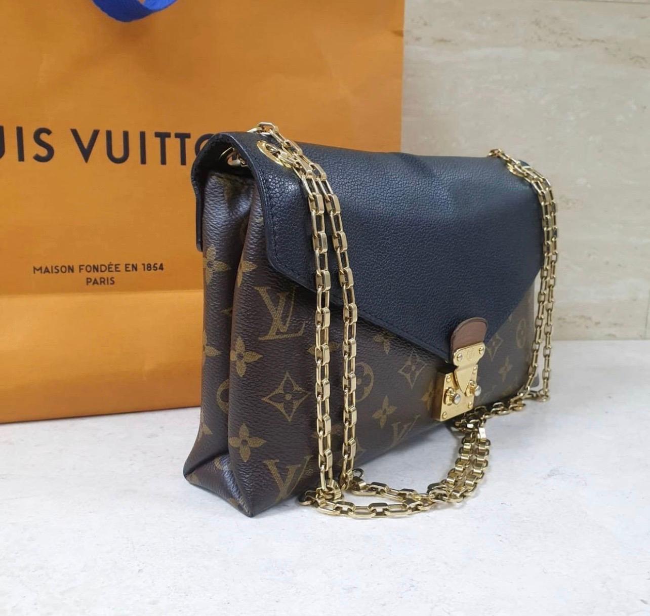 Women's Louis Vuitton Black Monogram Canvas Pallas Chain Bag 