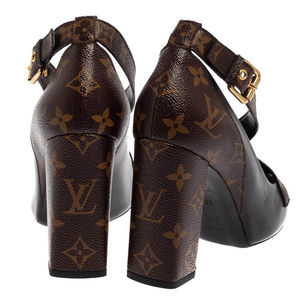 Women's Louis Vuitton Black/ Monogram Coated Canvas And Leather Cross Pumps Size 38