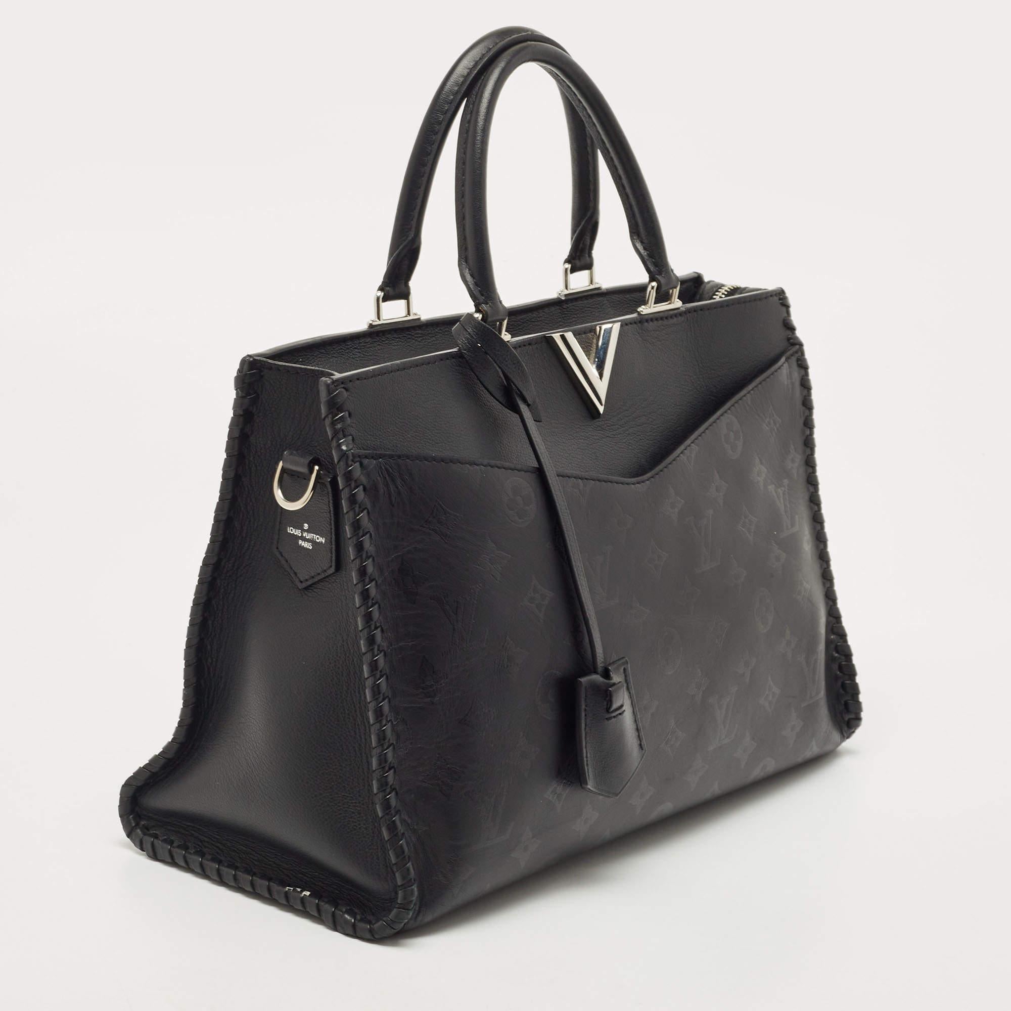 Women's Louis Vuitton Black Monogram Cuir Plume Leather Very Zipped Tote