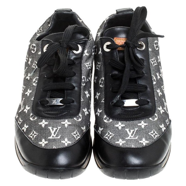 Louis Vuitton Black Monogram Denim and Leather Lace Sneakers Size 38.5 ...