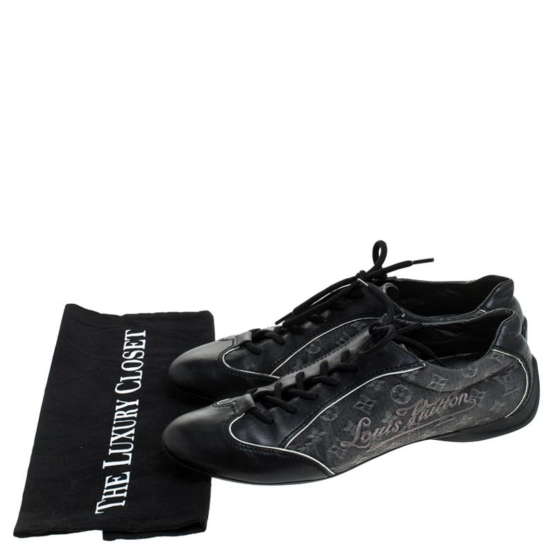 Louis Vuitton Black Monogram Denim and Leather Lace Tennis Sneakers Size 38.5 4