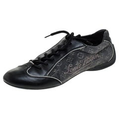 Louis Vuitton Black Monogram Denim and Leather Lace Tennis Sneakers Size 38.5