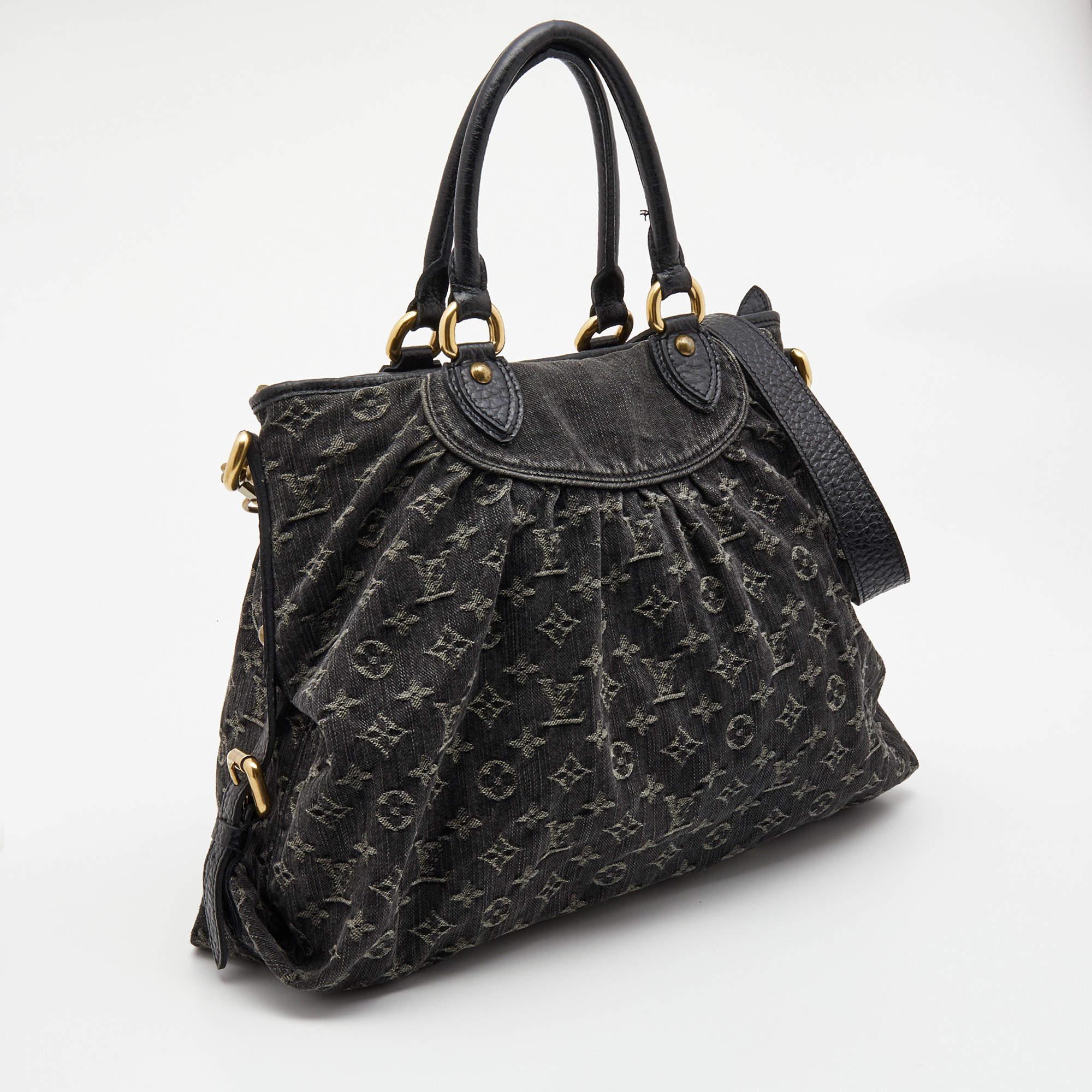 Louis Vuitton Black Monogram Denim and Leather Neo Cabby GM Bag In Good Condition In Dubai, Al Qouz 2