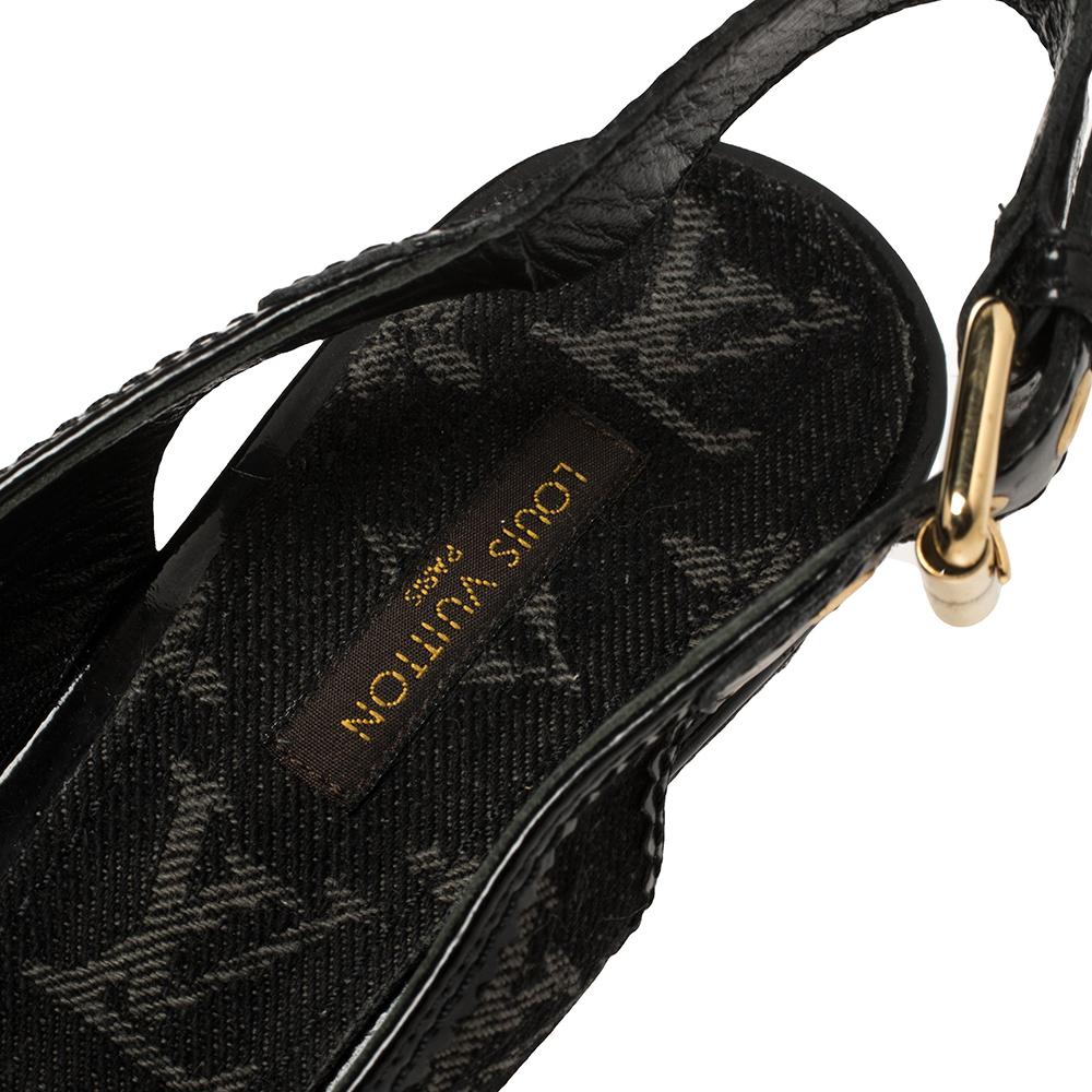 Louis Vuitton Black Monogram Denim Bastille Espadrille Wedge Sandals Size 37 1