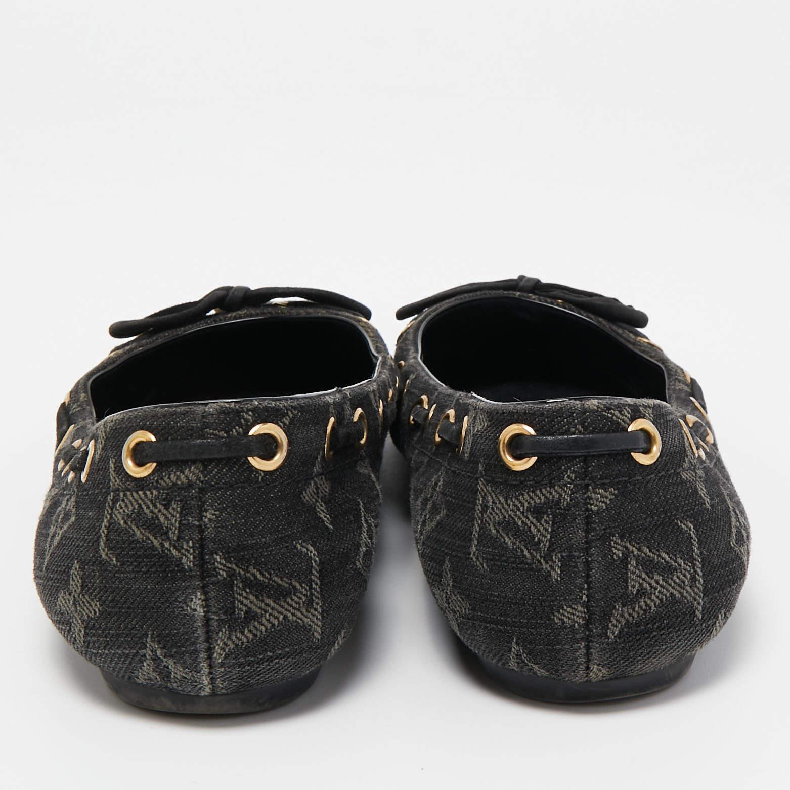 Louis Vuitton Black Monogram Denim Bow Ballet Flats Size 38 1
