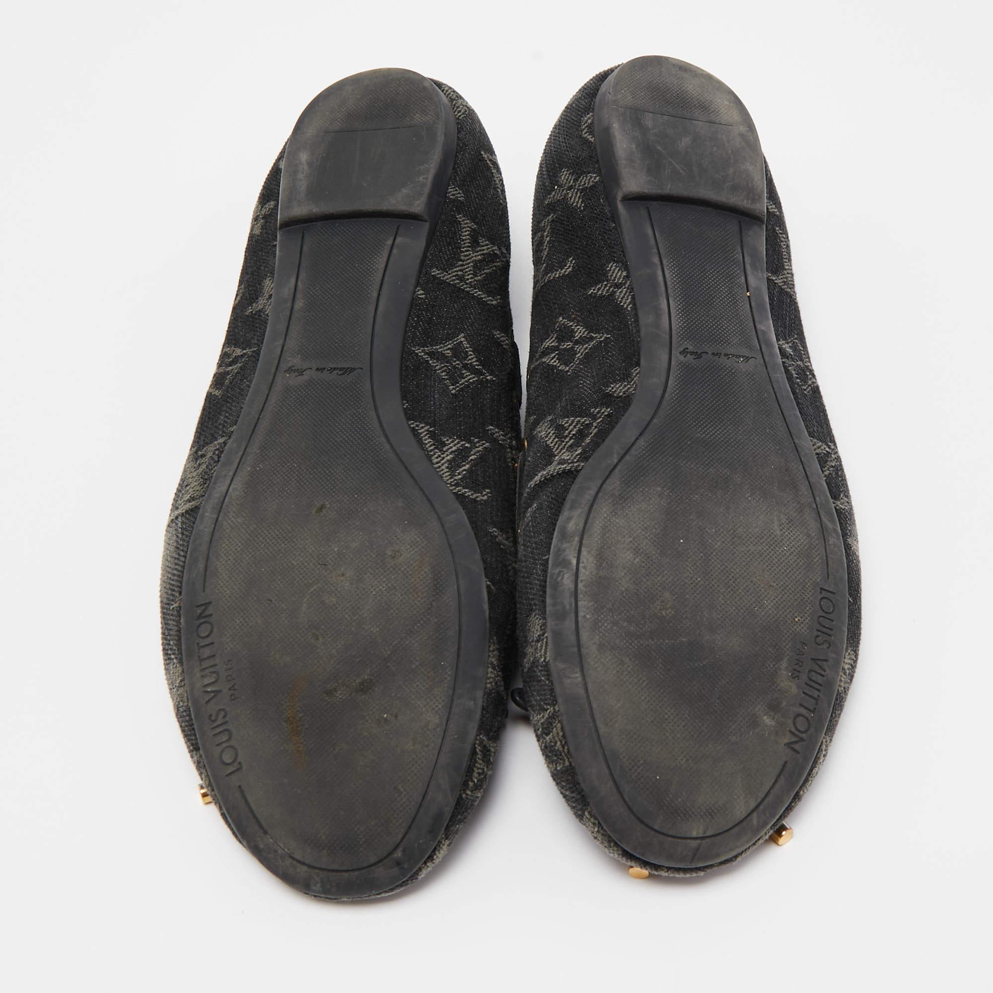Louis Vuitton Black Monogram Denim Bow Ballet Flats Size 38 2