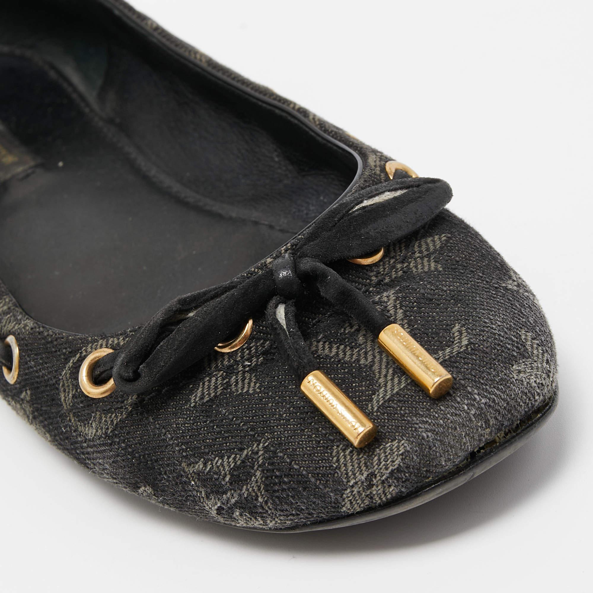 Louis Vuitton Black Monogram Denim Bow Ballet Flats Size 38 3